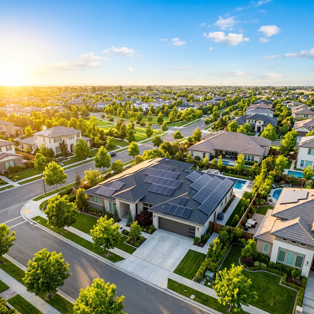 Solar panels on modern rooftop